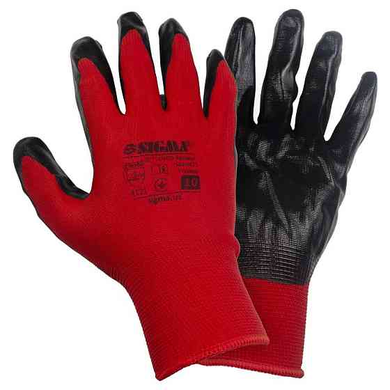 Рукавички трикотажні з частковим нітриловим покриттям р10 (червоно-чорні манжет) КРАТНО 12 парам SIGMA (9443471) Київ