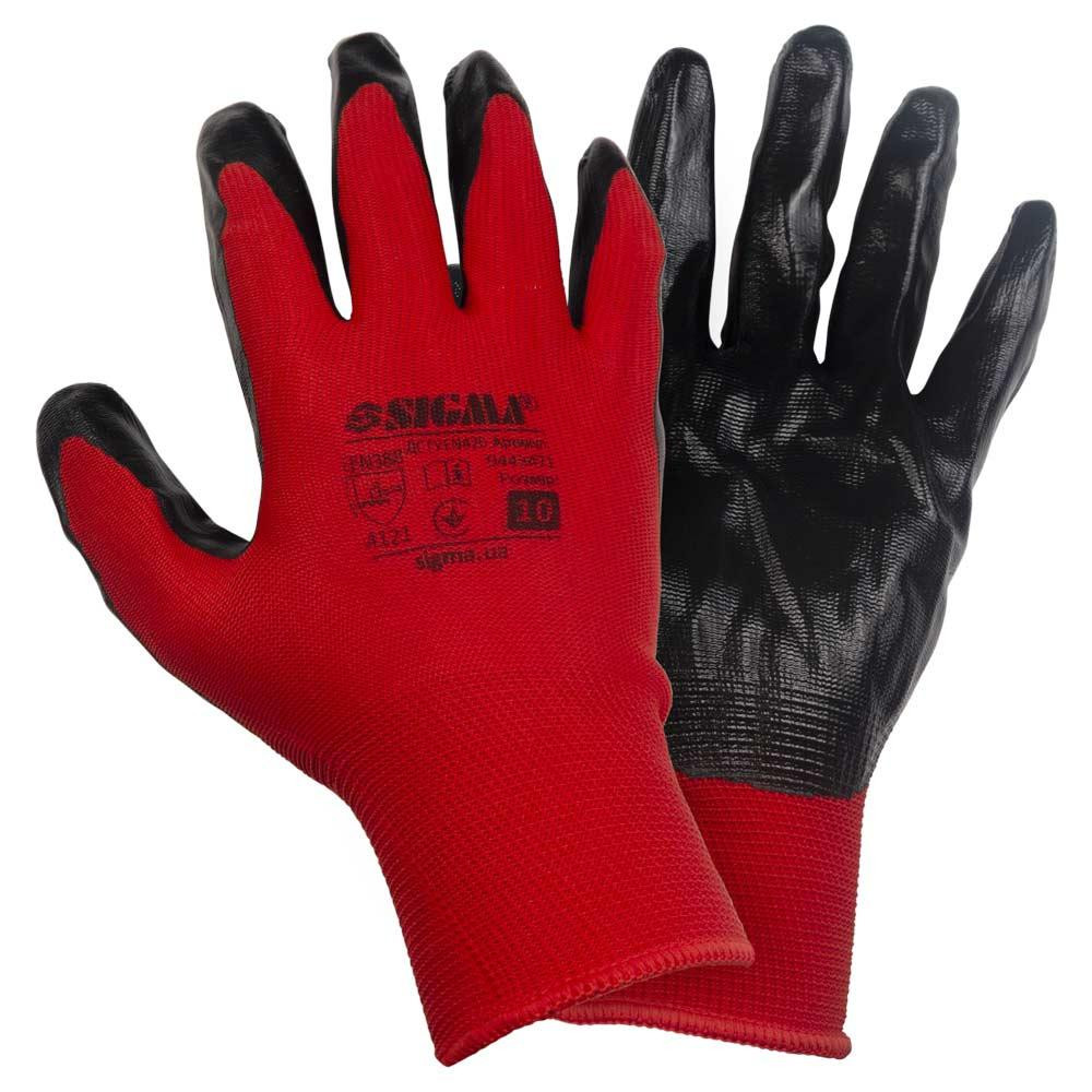 Рукавички трикотажні з частковим нітриловим покриттям р10 (червоно-чорні манжет) КРАТНО 12 парам SIGMA (9443471) Київ - фото 1