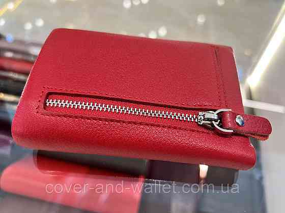 Маленький женский кошелек тройного складывания из натуральной красной кожи Helen Verde 009 Киев