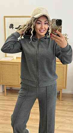 Женский теплый прогулочный костюм двойка: кофта и штаны вязка на трикотажной основе Графит, 46/48 Одесса