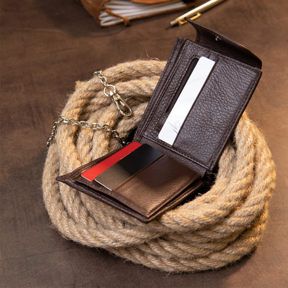 Портмоне унісекс з ланцюжком Vintage 20425 Коричневе Київ - фото 9