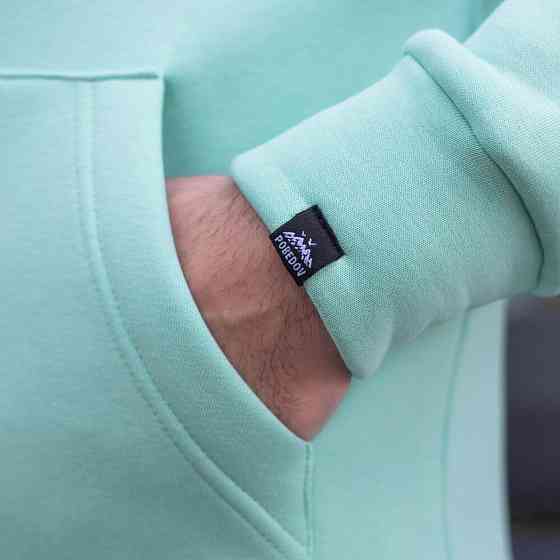 Тепле чоловіче худі на флісі з капюшоном ментолове Pobedov 007 ЗИМА Київ