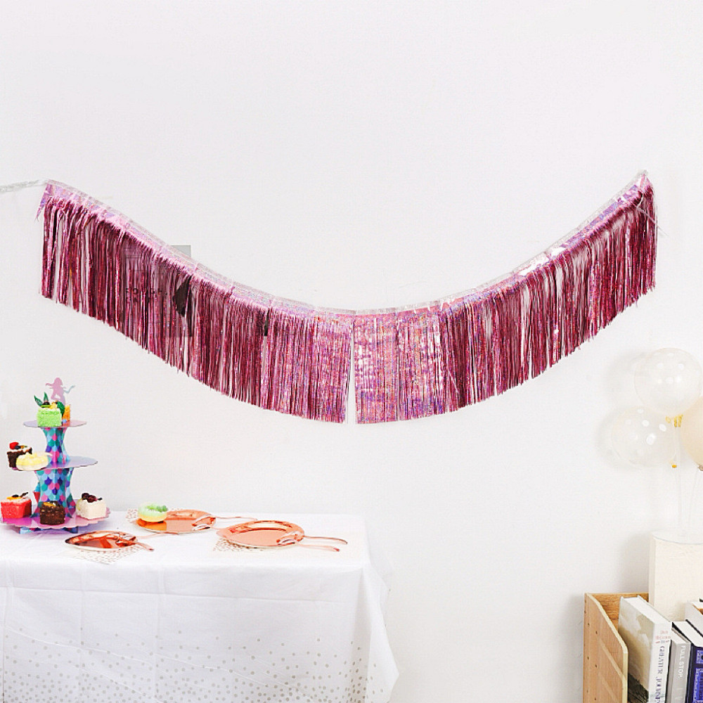 Дождик гирлянда с голограммой 180 на 35 см розовый Киев - изображение 1