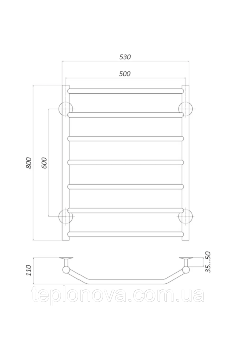 Рушникосушка Нержавійка UNIO 800x530-7 Драбинка Трапеція Чернівці - фото 3