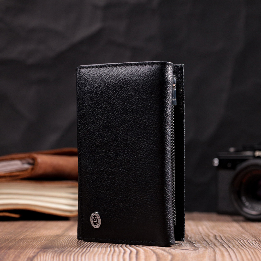 Удобный женский кошелек в три сложения из натуральной кожи ST Leather 19468 Черный Киев - изображение 8