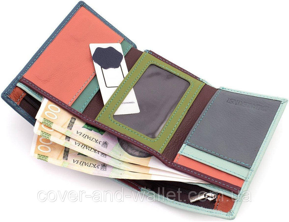 Красивий жіночий гаманець компактного розміру із натуральної шкіри блакитного кольору ST Leather Київ - фото 7