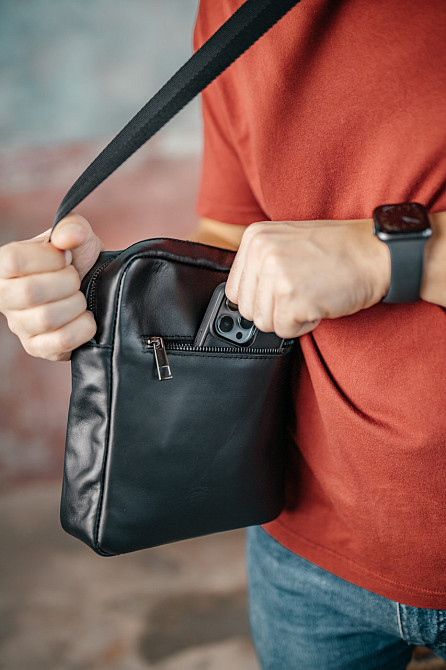 Мужская каркасная барсетка, черная сумка через плечо из натуральной кожи, классический мессенджерMasterSem Киев - изображение 5