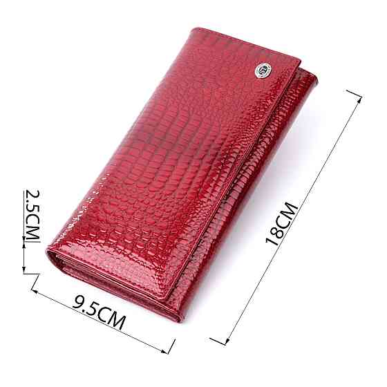 Лакований жіночий гаманець з фактурою під рептилію з натуральної шкіри ST Leather 22717 Червоний Київ