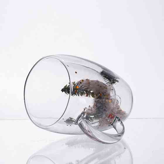 Чашка зі скляними стінками з новорічним декором 350 мл Київ