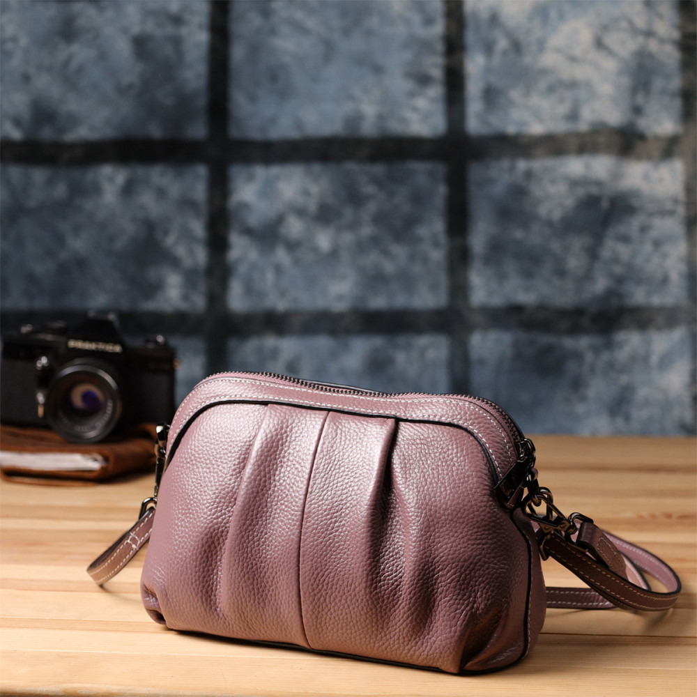 Цікава жіноча шкіряна сумка з ефектним драпіруванням Vintage 22898 Пурпурний Київ - фото 9