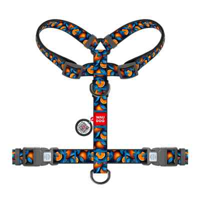 Шлея для собак WAUDOG Nylon анатомічна H-подібна з QR-паспортом "Апельсини" пластиковий фастекс, M (344-4054) Вінниця