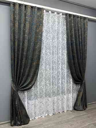 Комплект штор VR-Textil Жакард Fantasy 150х270 2шт і Тюль 600х270 1634ш-1783т Синій з білим 71-049/5 Київ