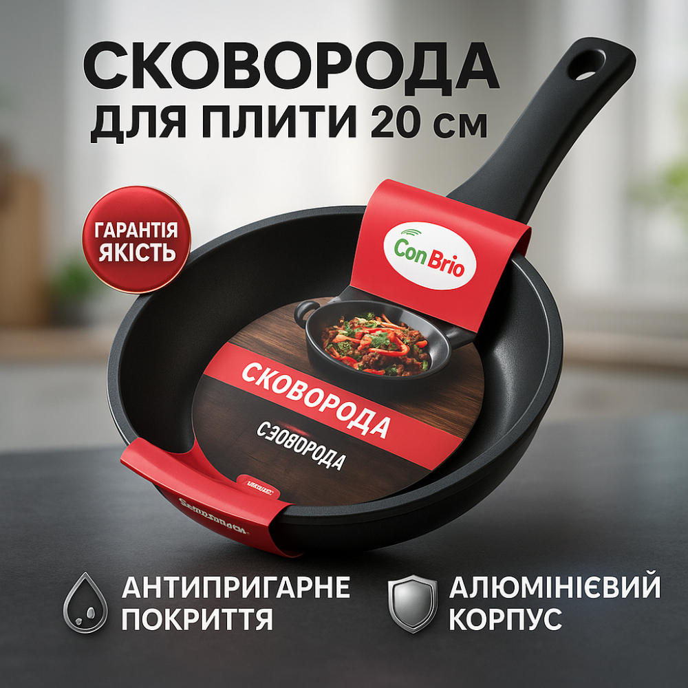 Литая алюминиевая сковорода Con, Сковорода для готовки на индукционной плите с толстым дном PE-97 Львов - изображение 15