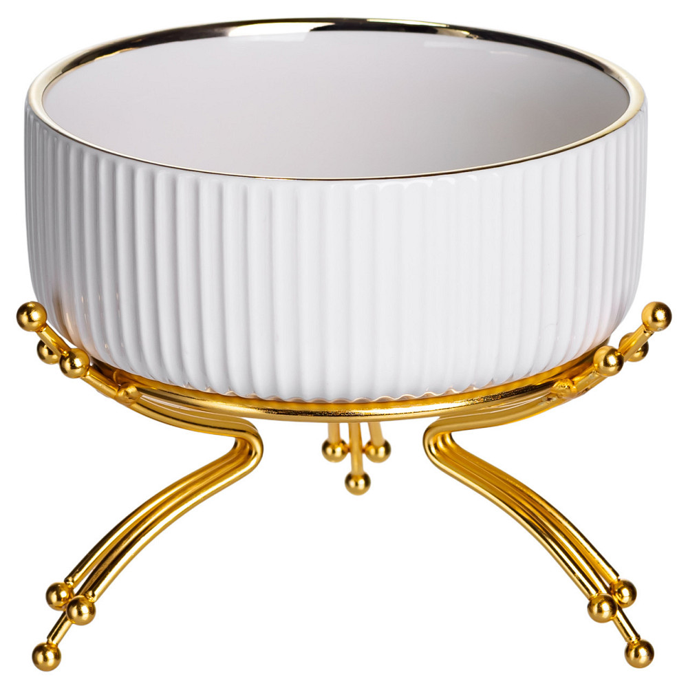 Салатник фарфоровый на металлической подставке Ø16 (см) тарелка для салата салатница Золото LB-1568G Киев - изображение 3