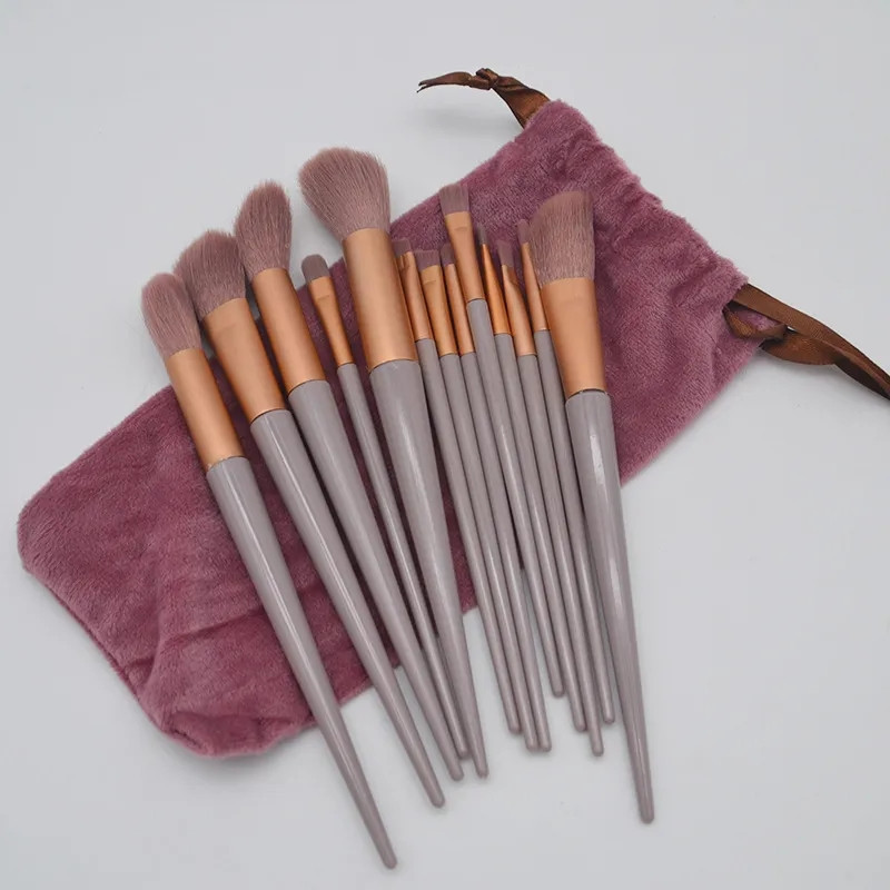 Набор кистей для макияжа с чехлом 13 штук коричнево-серый Киев - изображение 1