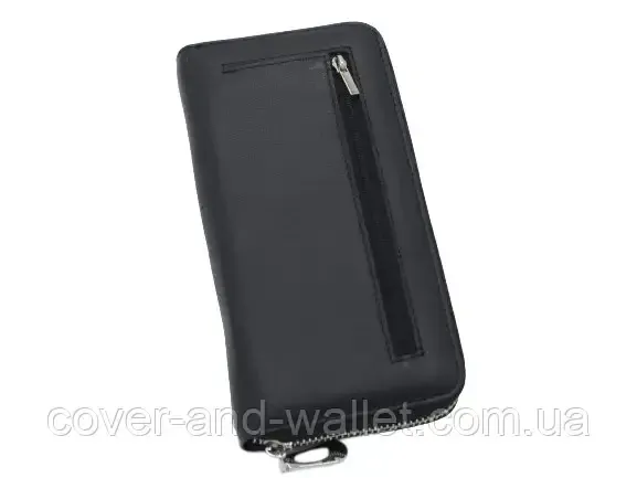 Черный кожаный кошелек клатч на молнии с ремешком ST 45-2 Киев - изображение 6