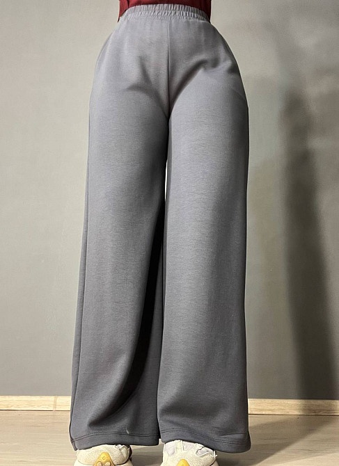 Штани жіночі CREP 82171 палаццо на резинці з кишенями вільні від стегна біфлекс графіт, графіт, L Київ - фото 4