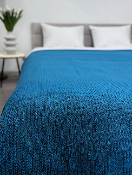 Ecotton Покривало Ecotton Pique 180х230 см натуральне блакитне Atlantic в крафтовій подарункові Коломия - фото 1