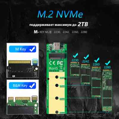 Карман внешний Maiwo M.2 SSD NVMe (PCIe) USB3.1 GEN2 Type-C (K1686P) Винница