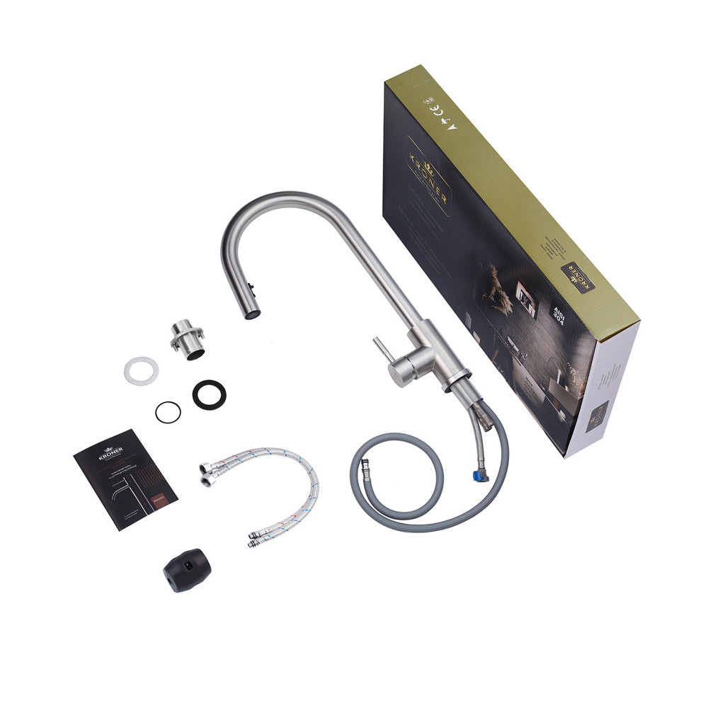 Смеситель для кухни с выдвижным изливом Kroner KRP Edelstahl Klassisch - ESG03915 сатин Киев - изображение 10