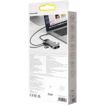 Концентратор Baseus USB3.1 Type-C to USB C(PD)100W/HDMI 4K 30Hz/VGA/USB3.2/RJ45/SD+TF,9in1 Grey (CAHUB-CU0G) Вінниця