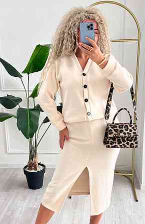 Жіночий неймовірний костюм кардиган + спідниця ангора в'язання на трикотажі Молочний, 50/52 Одеса