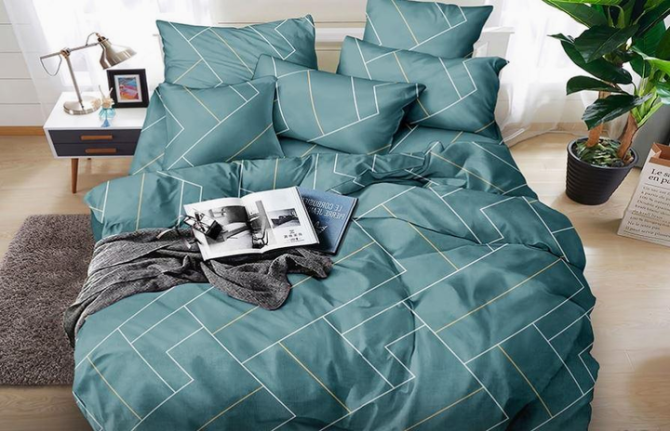 Комплект постельного белья Ideal Textile бязь изумрудно-берюзовый с геометрическим принтом Двуспальн Черновцы - изображение 2
