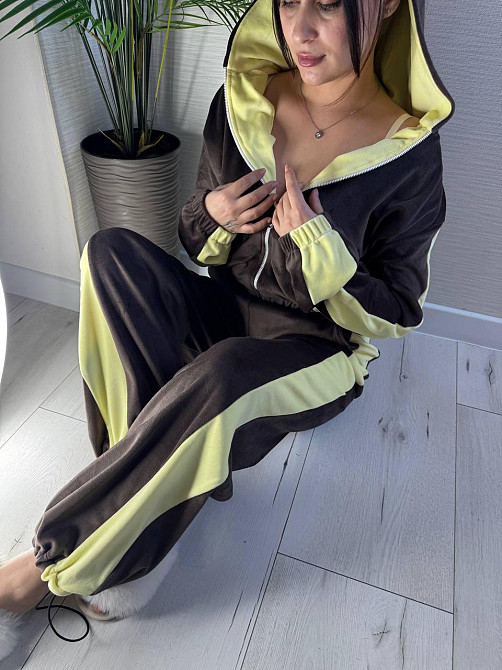 Жіночий стильний трендовий костюм для плюшевий велюр Шоколадний, 46/48 Одеса - фото 8