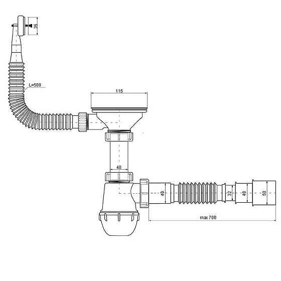 Сифон Waterstal А - 4007 під сталеву кухону мийку 11/2 40 з переливом, з гнучкою трубою (000026528) Київ