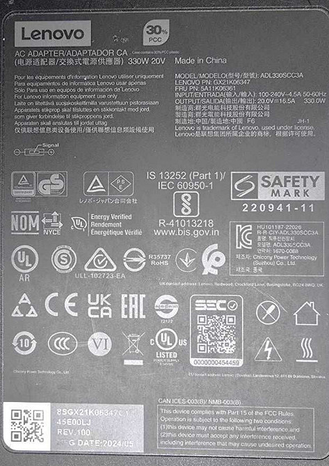 Блок живлення ноут Lenovo Legion 330W (20V16.5A) ADL330SDC3A Оригінал. Харків - фото 1