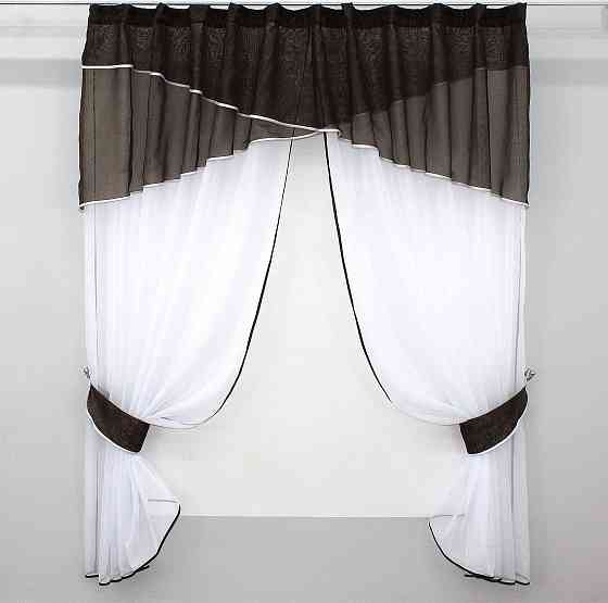 Кухонные шторы VR-Textil № 091к с ламбрекеном и подвязками венге с белым 270х170 см (50-856) Киев
