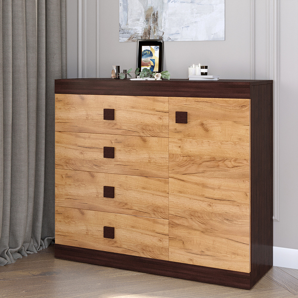 Комод с дверью и 4-мя ящиками Эверест Соната-5 105х38х94 венге темный + дуб крафт золотой (DTM-2063) Львов - изображение 1