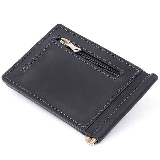 Стильное портмоне с зажимом для денег без застежки винтажное GRANDE PELLE 11296 Черное Киев