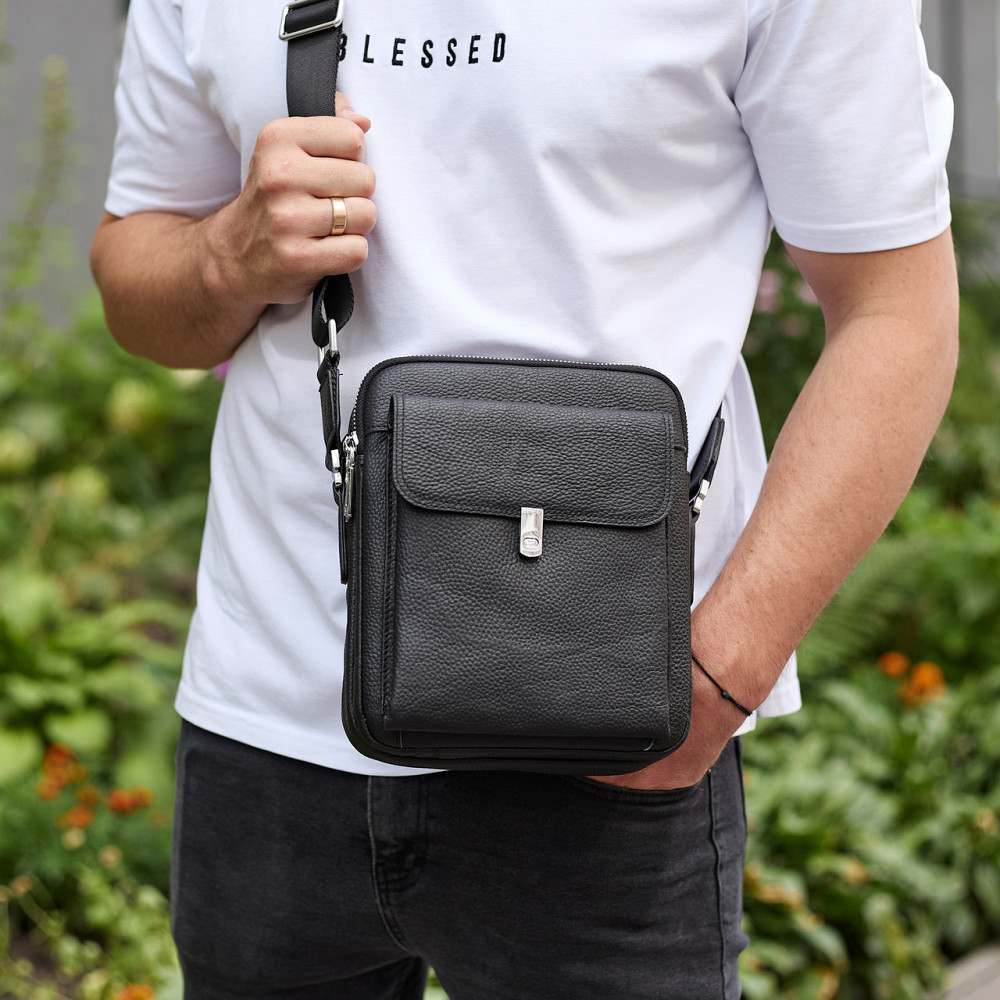 Чорна шкіряна чоловіча сумка-барсетка для щоденного використання Київ - фото 5