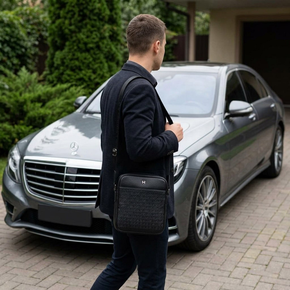 Мужская кожаная борсетка на плечо, брендовая сумка Hermes (990615) Киев - изображение 8
