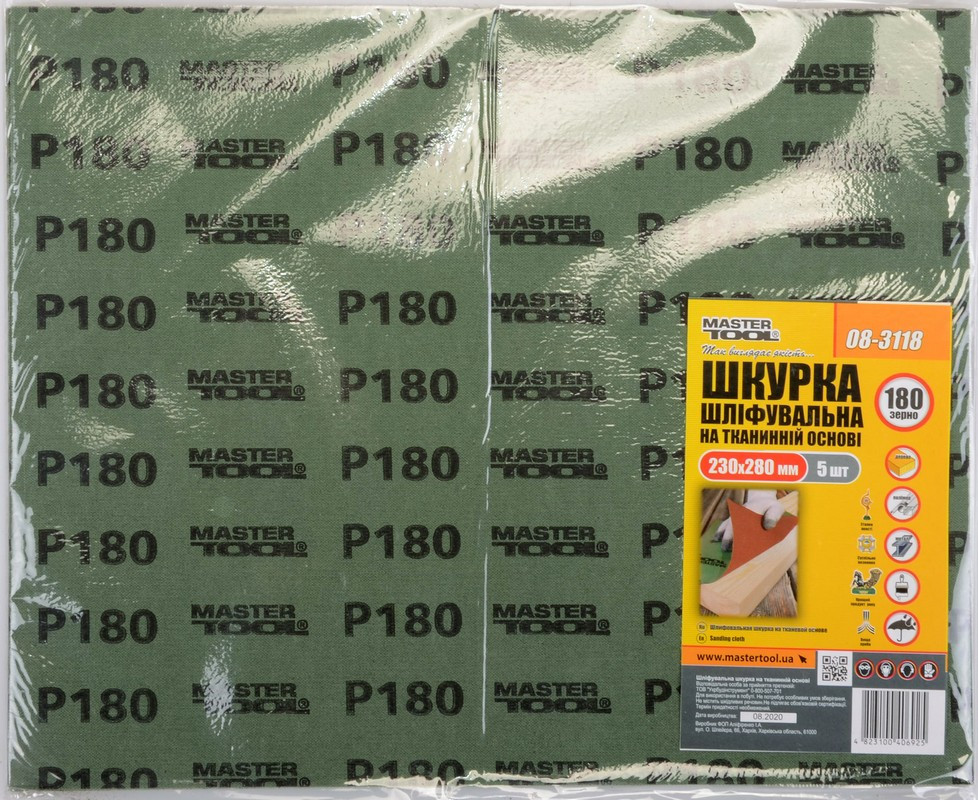 MASTERTOOL Шкурка шліфувальна MASTERTOOL на тканинній основі Р180 230х280 мм 5 шт 08-3118 Київ - фото 2