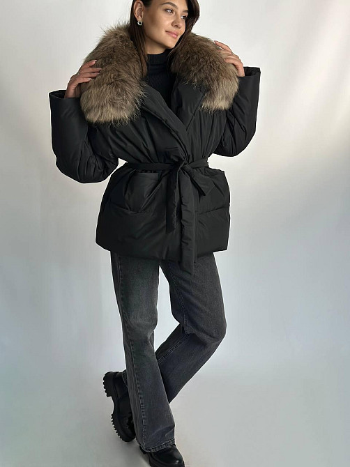 Женский зимний черный пуховик Aria Raccoon с натуральным мехом енота 54 Харьков - изображение 1