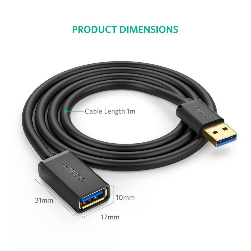 USB кабель удлинитель Ugreen USB 3.0 US129 (AM / AF штекер - гнездо, Черный, 1.5м) Николаев - изображение 3