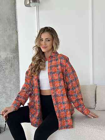 Женская трендовая оверсайз рубашка в клетку коттон варка Одесса