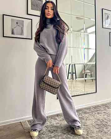 Женский теплый базовый костюм: кофта и брюки ангора рубчик Серый Одесса