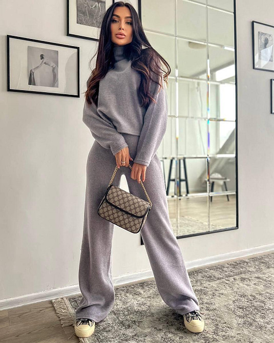 Женский теплый базовый костюм: кофта и брюки ангора рубчик Серый Одесса - изображение 3