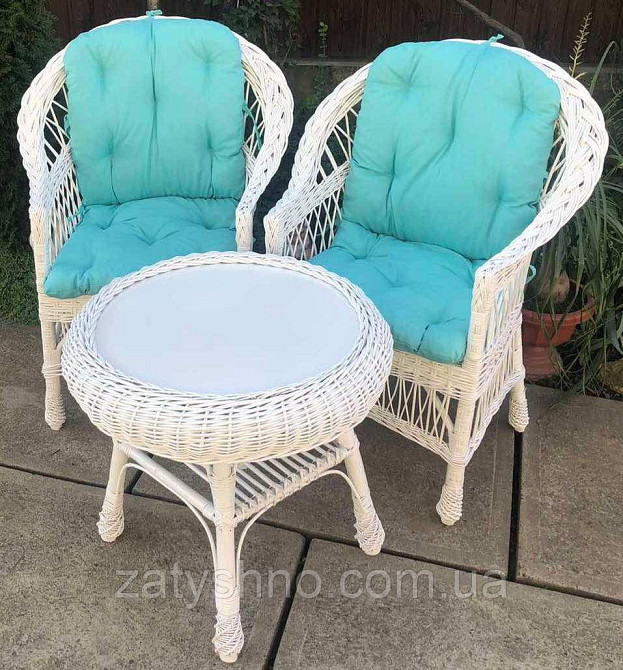 Белая плетеная мебель с накидками голубым|Мебель из лозы белая |мебель плетеная на балкон Киев - изображение 2