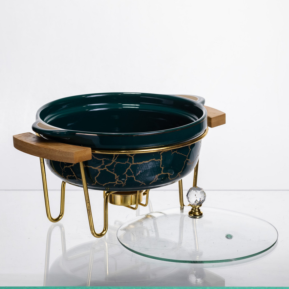 Yiwu Марміт порцеляновий настільний круглий 800 (мл) з підігрівом Зелений мармур LC-713 Коломыя - изображение 3