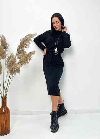 Довга ангорова сукня з поясом "Juliette" оптом | Норма і батал Чорний, 54-56 Київ