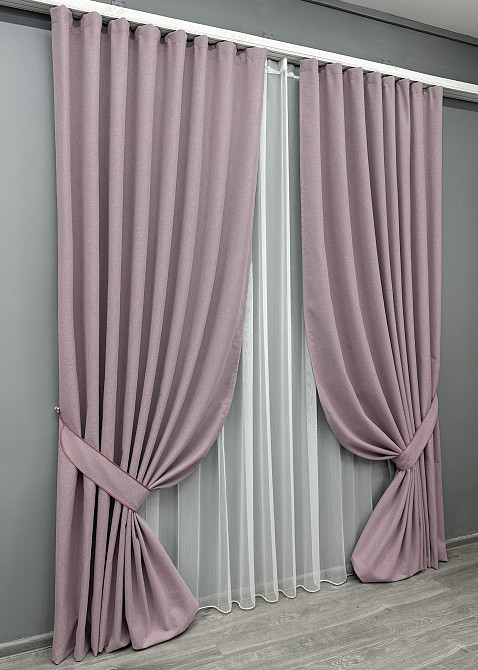 Комплект штор VR-Textil 100% блекаут ASHEN NIGHT 200х270 2шт і Тюль 500х270 1843ш-1153т пудровий з білим 71-088/6 Київ - фото 2