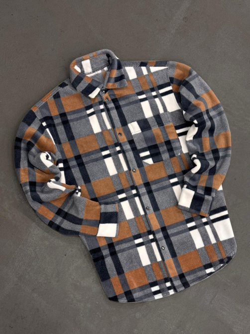 Сорочка чоловіча тепла фліс Біло-жовтогарячий XL Харків - фото 1