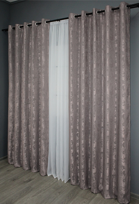 Комплект штор на люверсах VR-Textil Жаккард Sultan YL № 1210ш Серо-пудровый 150х250 см 2 шт (37-0057) Киев - изображение 3