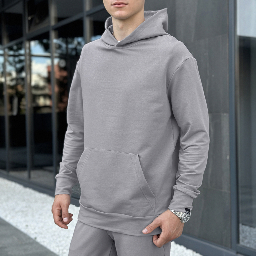 Мужское демисезонное худи с капюшоном стальное Pobedov 001 Киев - изображение 1