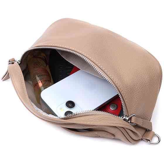 Літня жіноча сумка через плече в класичному кольорі з натуральної шкіри Vintage 22657 Бежева Київ