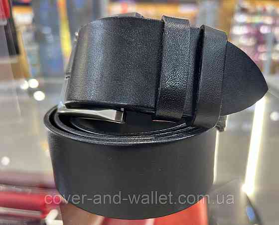 Широкий чоловічий джинсовий ремінь із натуральної шкіри чорного кольору 45 мм PS Leather Київ